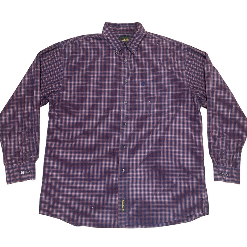 Vintage Timberland Plaid long sleeve button up shirt Mens Size Large 100% cotten